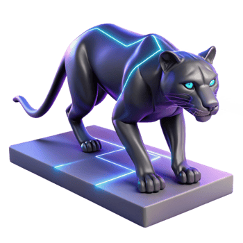 Neon Panther Figurine in a Vibrant Three Dimensional Scene of Wildlife png