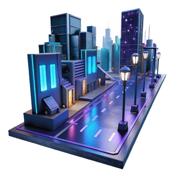 Neon Cityscape at Night - A vibrant depiction of a cityscape illuminated with neon lights capturing the essence of urban nightlife png