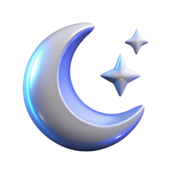 Crescent Moon and Stars Night Icon A serene 3D depiction of a crescent moon and stars, creating a tranquil night scene. png