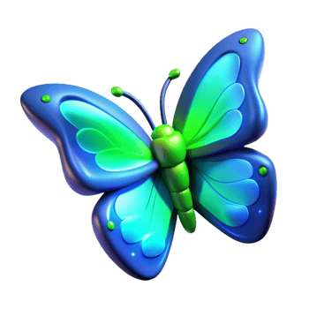stunning artistic Vibrant Blue Green Butterfly in a Lively Three Dimensional Render of Wildlife original png