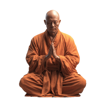 Shaolin monk praying in traditional attire on a transparent background png