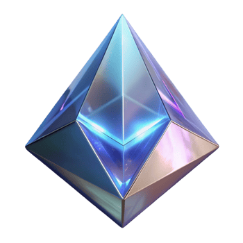 Iridescent Crystal Pyramid A stunning 3D depiction of an iridescent crystal pyramid, showcasing a spectrum of colors and ethereal beauty. png