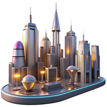 Futuristic Cityscape Model in a Visionary Three Dimensional Render of Urban Design png