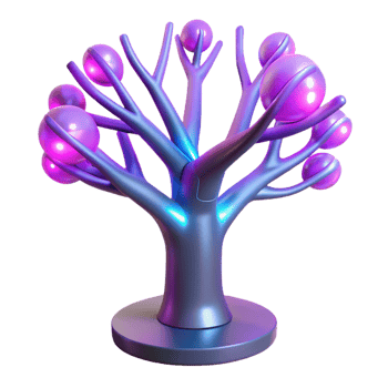 Glowing Orb Tree Abstract Art Decor A luminous 3D depiction of an orb tree, highlighting its glowing features and enchanting presence. png
