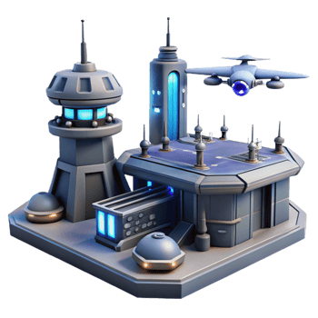 Futuristic Drone Station Complex in a Visionary Three Dimensional Scene of Innovation png