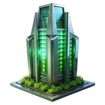 Futuristic Green Tower Design in a Visionary Three Dimensional Scene of Innovation png