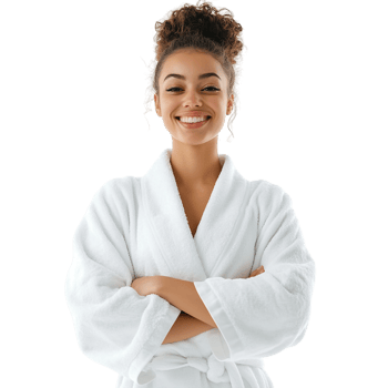 Smiling Young Woman Wearing Bathrobe Standing png
