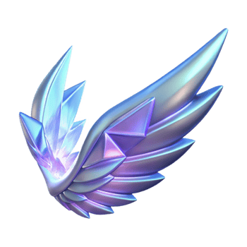 Crystalline Wings 3D Render A radiant depiction of wings crafted from crystals, captured in a stunning three-dimensional render. png