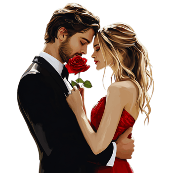 PNG Valentine Couple Giving Rose of Love Against Transparent Background for Romantic and Wedding Designs