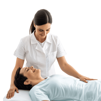 Nurse assisting a patient during an osteopathy session, showcasing healthcare and treatment, isolated on a transparent background png