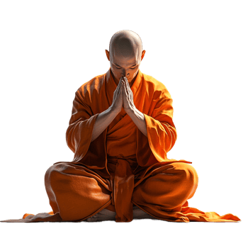 Shaolin monk praying in traditional attire on a transparent background png