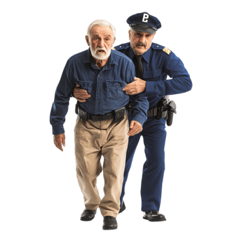 Police arresting an elderly man isolated against a transparent background png
