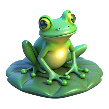Cute Frog on Lily Pad An adorable frog resting on a lily pad, capturing the charm of nature in a digital form. png