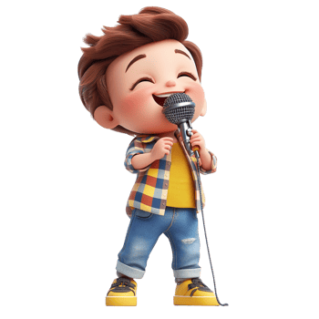 PNG Adorable 3D Cartoon Singer Boy with Microphone Against Transparent Background for Music Designs, Animation Themes, or Kid-Friendly Illustrations