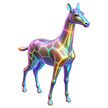 Neon Animal, Iridescent Creature A vibrant depiction of an animal glowing with neon colors, navigating the digital jungle in stunning art. png