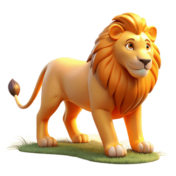 Cute Cartoon Lion on Grass - An adorable depiction of a cartoon lion resting on grass capturing its playful and endearing nature png