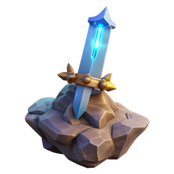 Glowing Sword in Stone Fantasy Art A dynamic depiction of a sword glowing with vibrant energy, embedded in stone in a digital world. png