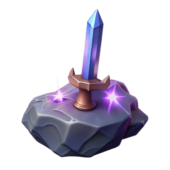 Crystal Sword on Rock with Shimmering Blade and Mystical Design png