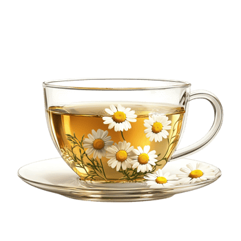 PNG Aromatic Chamomile Tea in a Glass Cup Against Transparent Background for Beverage Designs, Relaxation Themes, or Organic Illustrations
