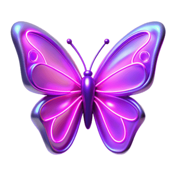 Neon Butterfly with Purple and Iridescent Wings in a Vibrant Three Dimensional Scene of Wildlife png