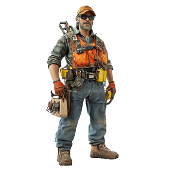 A mechanic in a 3D illustration, skillfully working with tools png
