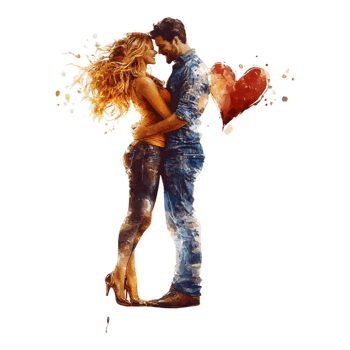 PNG Image of Couple in Happy Love Mood for Valentine's Day Against Transparent Background for Romantic Illustrations, Love-Themed Projects, or Holiday Cards