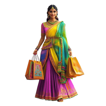PNG Collection of Indian Woman Holding Shopping Bags - Diwali Theme