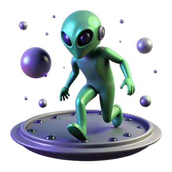 Alien Running on Platform with Futuristic Design and Playful Expression png