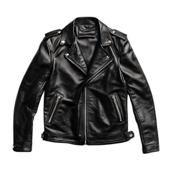 PNG Black Leather Jacket Displayed Against Transparent Background for Fashion Catalogs, Retail Promotions, or Clothing Design Projects