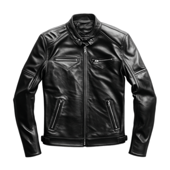 PNG Black Leather Jacket Displayed Against Transparent Background for Fashion Catalogs, Retail Promotions, or Clothing Design Projects