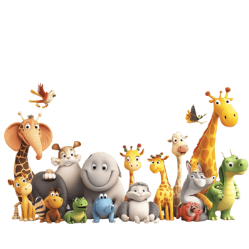 Border Template with Cute Animals - 3D Rendering Against White Background png