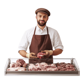 Man Selling Meat in a Shop Isolated Against a Transparent Background png