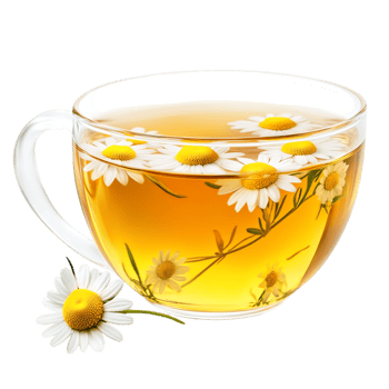 PNG Aromatic Chamomile Tea in a Glass Cup Against Transparent Background for Beverage Designs, Relaxation Themes, or Organic Illustrations