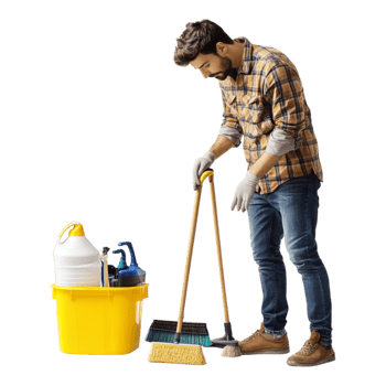 Man Tidying Up His Home Against a Transparent Background png