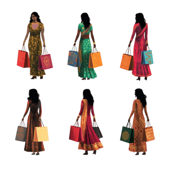 PNG Collection of Indian Woman Holding Shopping Bags - Diwali Theme