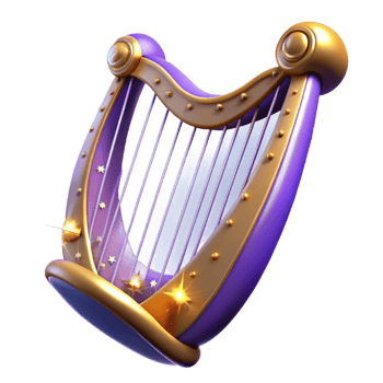Enchanted Harp 3D Render - A magical 3D render of an enchanted harp capturing its musical beauty and mystical atmosphere png