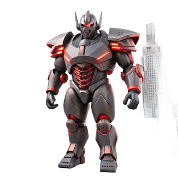 Giant Robot in City with Futuristic Design and Dynamic Action png