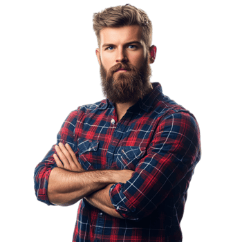 PNG Confident Man with Beard and Plaid Shirt Against Transparent Background for Casual Branding, Lifestyle Promotions, or Modern Campaigns