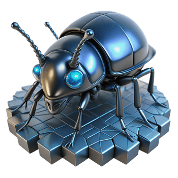 Cyber Beetle Digital Security Threats - A futuristic depiction of a beetle with cybernetic elements highlighting its advanced mechanical design and digital security threats png