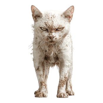Standing White Sick Dirty Cat Front View Against transparent Background png