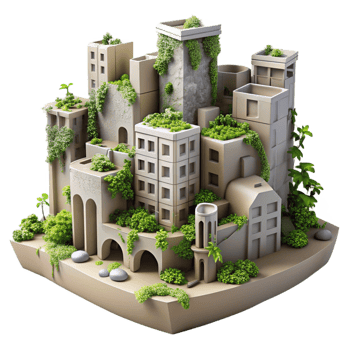Urban Oasis Greenery Reclaims City in a Visionary Three Dimensional Scene of Urban Design png