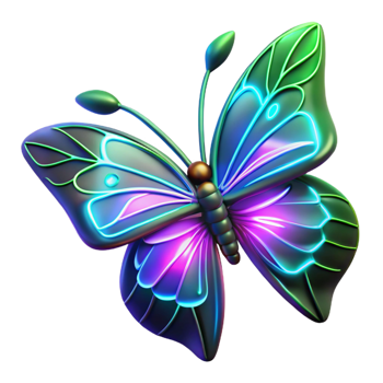 Neon Butterfly Glowing Wings - A vibrant depiction of a butterfly with glowing neon wings highlighting its dynamic and modern aesthetic png