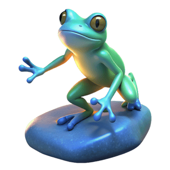 Cute Frog on Rock Three Dimensional Render in a Whimsical Scene of Nature png