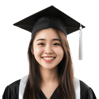 A young woman in a graduation gown smiling png