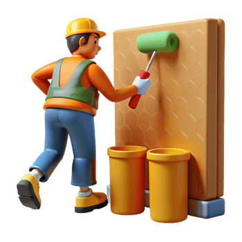 Worker Painting a Hexagon Wall in a Creative Three Dimensional Scene of Design png