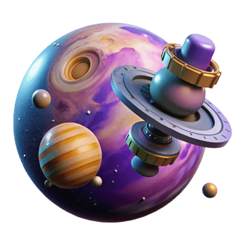Cosmic Apparatus Orbits Planet A dynamic 3D render of a cosmic apparatus orbiting a planet, capturing the essence of space exploration and advanced technology. png