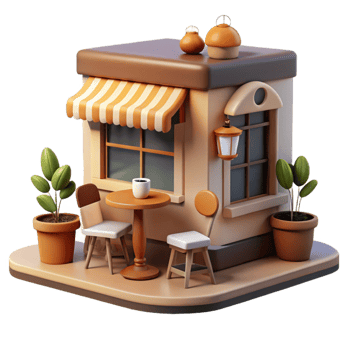 Cute Cafe Shop Three Dimensional Render with Playful Expression and Enchanting Atmosphere png