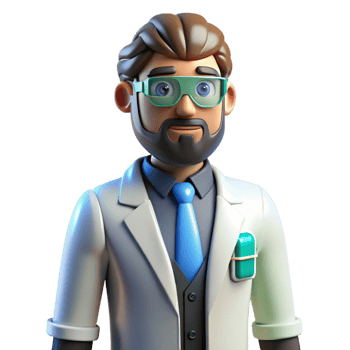 3D Cartoon Scientist A playful depiction of a scientist brought to life in a whimsical three-dimensional cartoon style. png