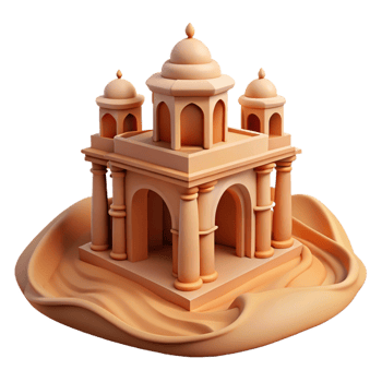 Sandcastle Temple Three Dimensional Render with Intricate Details and Playful Design png