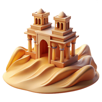 Desert Temple 3D Render A serene depiction of a temple in the desert, brought to life in a stunning three-dimensional render. png